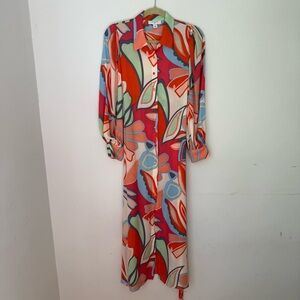 Alexis for Target Colorful Abstract Print Belted Midi Shirt Dress Size M